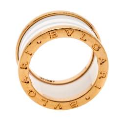 Bvlgari B.Zero1 4 Band White Ceramic 18k Rose Gold Ring Size 52