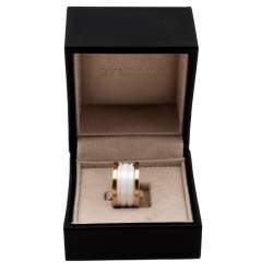 Bvlgari B.Zero1 4 Band White Ceramic 18k Rose Gold Ring Size 52