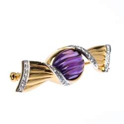 Bvlgari Bon Bon Wrapped Candy Amethyst Diamond 18k Yellow Gold Pin Brooch