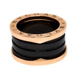 Pre Owned Bvlgari B.Zero1 4-Band Black Ceramic 18K Rose Gold Band Ring Size 51