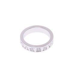 Pre Owned Bvlgari Double Logo Diamond 18K White Gold Band Ring Size 48