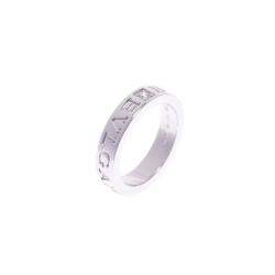 Pre Owned Bvlgari Double Logo Diamond 18K White Gold Band Ring Size 48