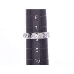 Pre Owned Bvlgari Double Logo Diamond 18K White Gold Band Ring Size 48