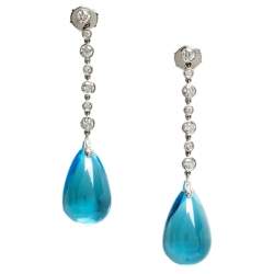 Pre Owned Bvlgari 18K White Gold Diamond and Topaz Stone Drop Earrings