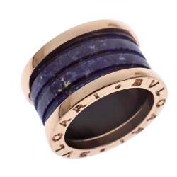 Bvlgari B.Zero1 Lapis Lazuli 18K Rose Gold Band Ring Size 48