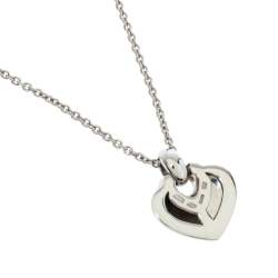 Pre Owned Bvlgari Doppio Cuore Diamond 18K White Gold Pendant Necklace