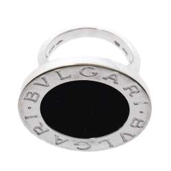 Bvlgari Onyx Inlay 18K White Gold Circular Ring Size 52