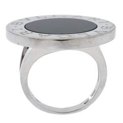 Bvlgari Onyx Inlay 18K White Gold Circular Ring Size 52