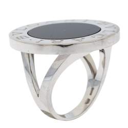 Bvlgari Onyx Inlay 18K White Gold Circular Ring Size 52