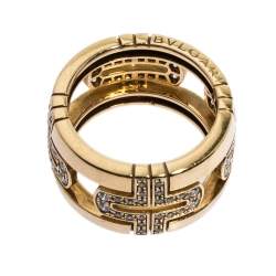 Pre Owned Bvlgari Parentesi Diamond 18K Yellow Gold Wide Band Ring Size 50