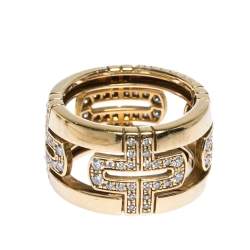 Pre Owned Bvlgari Parentesi Diamond 18K Yellow Gold Wide Band Ring Size 50