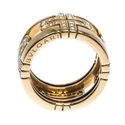 Pre Owned Bvlgari Parentesi Diamond 18K Yellow Gold Wide Band Ring Size 50