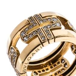 Pre Owned Bvlgari Parentesi Diamond 18K Yellow Gold Wide Band Ring Size 50
