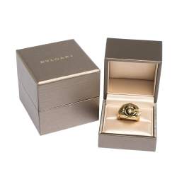 Pre Owned Bvlgari Peridot 18K Yellow & White Gold Dome Cocktail Ring Size 53