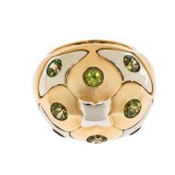 Pre Owned Bvlgari Peridot 18K Yellow & White Gold Dome Cocktail Ring Size 53