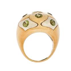 Pre Owned Bvlgari Peridot 18K Yellow & White Gold Dome Cocktail Ring Size 53