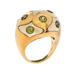 Pre Owned Bvlgari Peridot 18K Yellow & White Gold Dome Cocktail Ring Size 53
