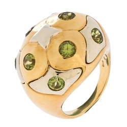 Pre Owned Bvlgari Peridot 18K Yellow & White Gold Dome Cocktail Ring Size 53