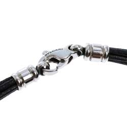 Pre Owned Bvlgari 18K Yellow Gold Steel MOP Onyx Pendant Leather Cord Necklace