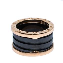Bvlgari B.Zero1 Black Ceramic 18K Rose Gold 4-Band Ring Size 50