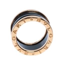 Bvlgari B.Zero1 Black Ceramic 18K Rose Gold 4-Band Ring Size 50