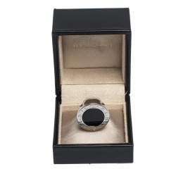 Bvlgari Onyx Inlay 18K White Gold Circular Ring Size 52