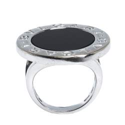 Bvlgari Onyx Inlay 18K White Gold Circular Ring Size 52