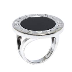 Bvlgari Onyx Inlay 18K White Gold Circular Ring Size 52