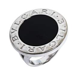 Bvlgari Onyx Inlay 18K White Gold Circular Ring Size 52