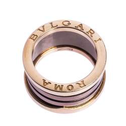 Pre Owned Bvlgari B.Zero1 Roma Bronze Ceramic 18K Rose Gold 4-Band Ring Size 52