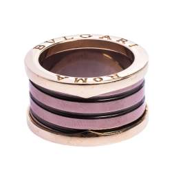 Pre Owned Bvlgari B.Zero1 Roma Bronze Ceramic 18K Rose Gold 4-Band Ring Size 52
