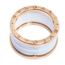 Bvlgari B.Zero1 White Ceramic 18K Rose Gold 4-Band Ring Size 56