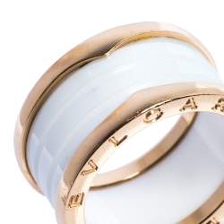 Bvlgari B.Zero1 White Ceramic 18K Rose Gold 4-Band Ring Size 56