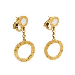 Bvlgari Mother of Pearl 18K Yellow Gold Circle Drop Earrings
