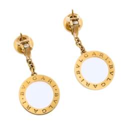 Bvlgari Mother of Pearl 18K Yellow Gold Circle Drop Earrings