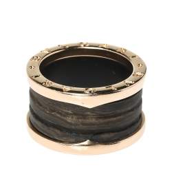 Bvlgari B.Zero1 Brown Marble 18K Rose Gold 4-Band Ring Size 52