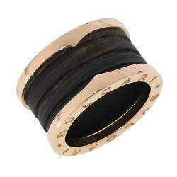 Bvlgari B.Zero1 Brown Marble 18K Rose Gold 4-Band Ring Size 52