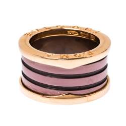 Pre Owned Bvlgari B.Zero1 Roma 4-Band Bronze Ceramic 18K Rose Gold Band Ring Size 53