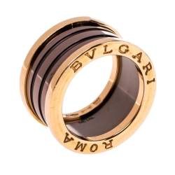 Pre Owned Bvlgari B.Zero1 Roma 4-Band Bronze Ceramic 18K Rose Gold Band Ring Size 53