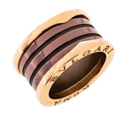Pre Owned Bvlgari B.Zero1 Roma 4-Band Bronze Ceramic 18K Rose Gold Band Ring Size 53