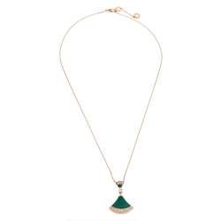 Pre Owned Bvlgari Divas' Dream Malachite & Diamond 18K Rose Gold Pendant Necklace