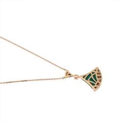 Pre Owned Bvlgari Divas' Dream Malachite & Diamond 18K Rose Gold Pendant Necklace