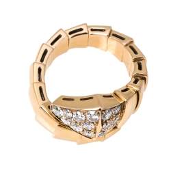Pre Owned Bvlgari Serpenti Viper Diamond 18K Rose Gold One-Coil Ring Size 51