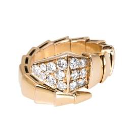 Pre Owned Bvlgari Serpenti Viper Diamond 18K Rose Gold One-Coil Ring Size 51