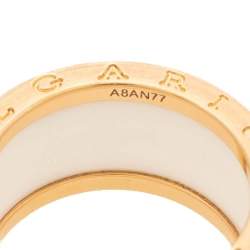 Pre Owned Bvlgari B.Zero1 White Ceramic 18K Rose Gold 4-Band Ring Size 58