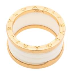 Pre Owned Bvlgari B.Zero1 White Ceramic 18K Rose Gold 4-Band Ring Size 58