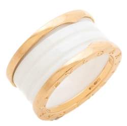 Pre Owned Bvlgari B.Zero1 White Ceramic 18K Rose Gold 4-Band Ring Size 58