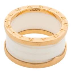 Pre Owned Bvlgari B.Zero1 White Ceramic 18K Rose Gold 4-Band Ring Size 58