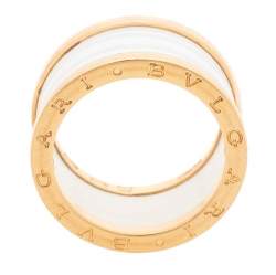 Pre Owned Bvlgari B.Zero1 White Ceramic 18K Rose Gold 4-Band Ring Size 58