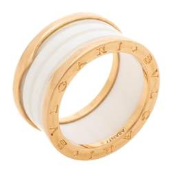 Pre Owned Bvlgari B.Zero1 White Ceramic 18K Rose Gold 4-Band Ring Size 58